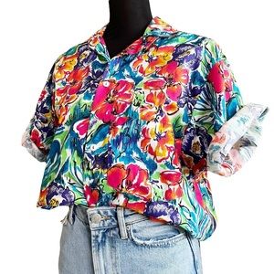 Vintage thick vibrant tropical Hawaiin button down shirt